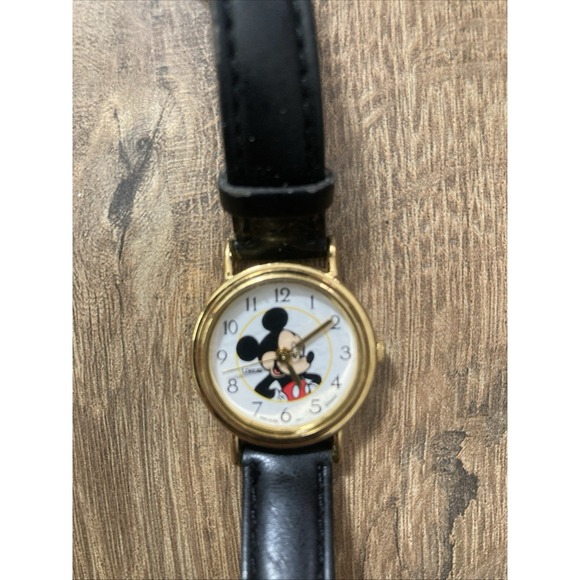 Vintage LORUS MICKEY MOUSE WRISTWATCH w LEATHER BAND Needs Battery - Picture 2 of 5